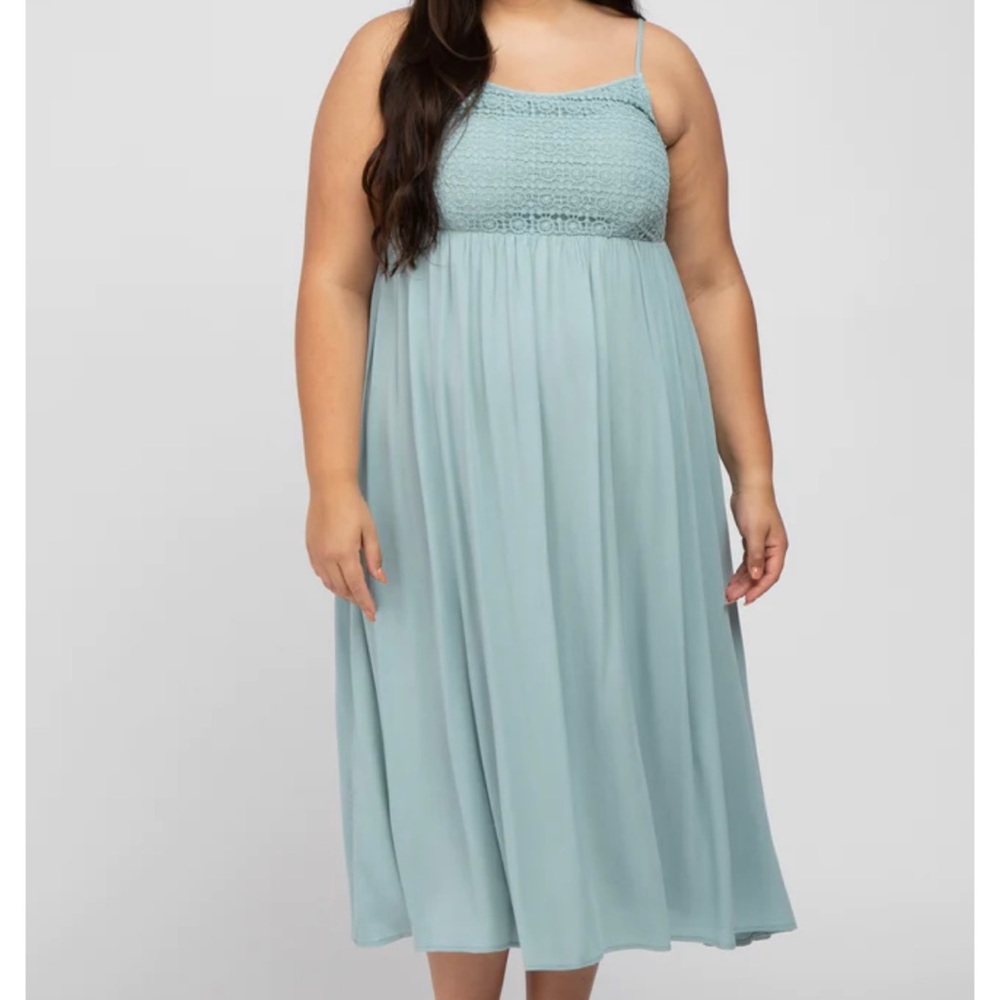 🆕 Final Touch | Aqua Blue Empire Waist Sleeveless Crochet Top Midi Dress, NWOT